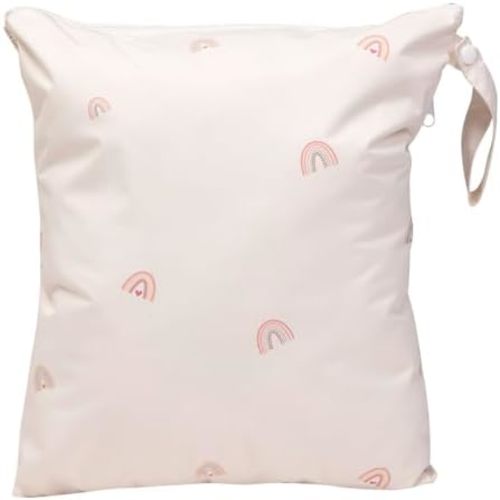 Ali+Oli Water Resistant Dual-Compartment Wet-Dry Bag for Travel, Hook to Stroller, Daycare, Diapers, Diaper Bag, Clutch Bag,15x12 inches (Rainbows)