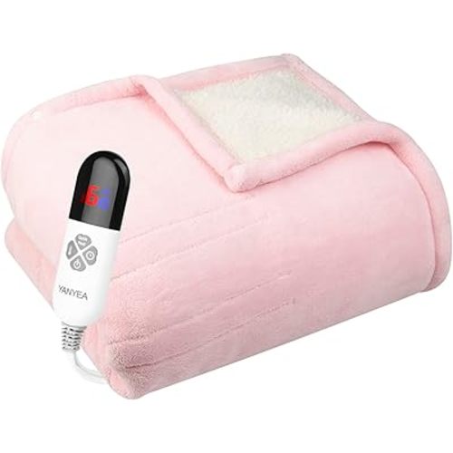 Electric Heated Blanket Sherpa Full Size 72"x84" Pink Machine Washable 6 Heat Settings 10 Hours Auto Off Overheat Protection for Home Office Use