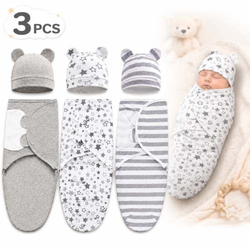 GENREEN 3pk Baby Swaddle Sleep Sacks 0-3 Months, Organic Cotton, Grey