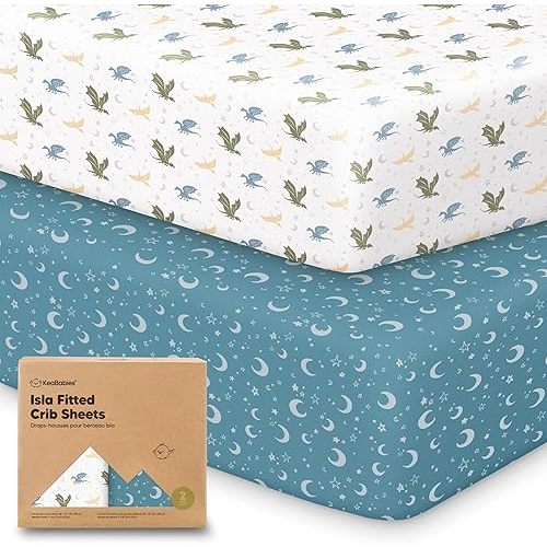 2-Pack Crib Sheets for Boys, Girls - Viscose Derived from Bamboo Fitted Crib Sheet, Baby Crib Sheets Neutral, Crib Mattress Sheet, Toddler Bed Sheets, Baby Sheets for Crib Fitted Sheets (Dragon Tale)