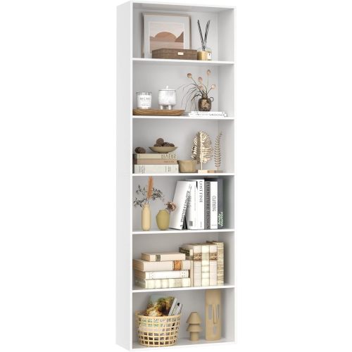 FOTOSOK 6-Tier Open Bookcase and Bookshelf, Freestanding Display Storage Shelves Tall Bookcase for Bedroom, Living Room and Office, White