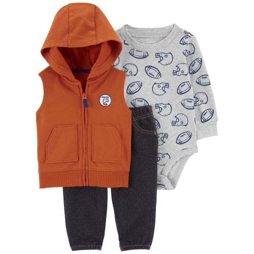 Baby 3-Piece Football Little Vest Set - 3M - Style,Orange/Navy/Grey