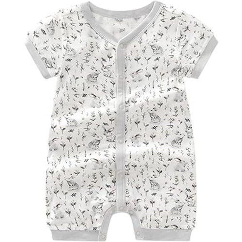BINIDUCKLING Baby Summer Romper 95% Viscose Made from Bamboo, 5% Spandex Buttery Soft Snap Up Jumpsuits Newborn - 24 Months