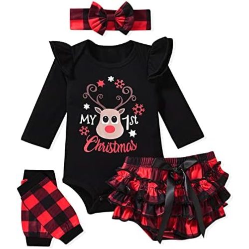 Newborn Baby Girls Christmas Clothes Outfits Infant Reindeer My First Christmas Bodysuit Romper Shorts Clothing Sets for Xmax