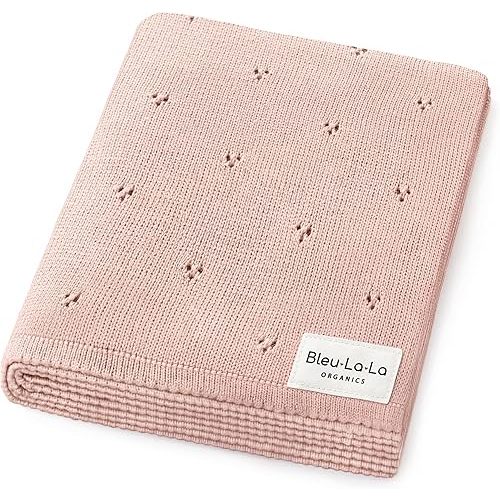 Organic Pointelle Receiving Swaddle Blanket for Girls - 100% Luxury Organic Soft Cotton Knit Warm Cozy Cuddle Stroller Blanket for Newborns, Infants, & Toddlers (Ballet Slippers)