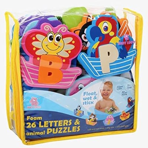 Bath Foam Alphabet Letters Toys - Non-Toxic Bathtub ABC Letters for Kids Toddlers - Premium Educational Floating Animals Puzzles with Toy Organizer for Baby Boys Girls - Set of 52 Pcs
