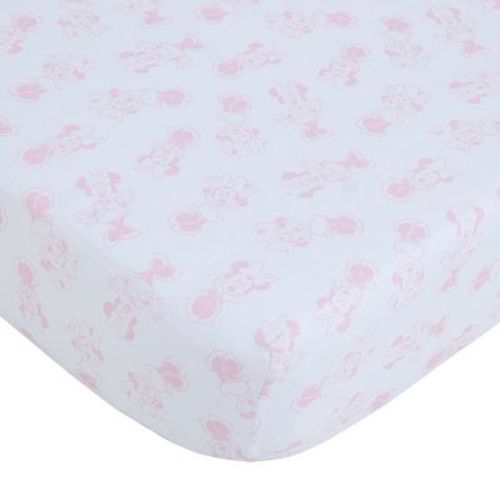 Disney Minnie Mouse Be Happy Pink And White Super Soft Fitted Crib Sheet