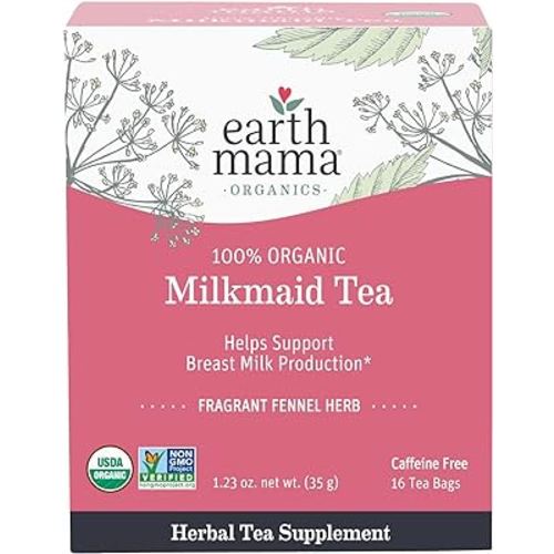 Earth Mama Organic Milkmaid® Tea | Lactation Support Herbal Tea Bags for Breastfeeding, Decaf Lactation Supplement for Increased Breast Milk Production, With Milk Thistle & Fenugreek (16 Count)