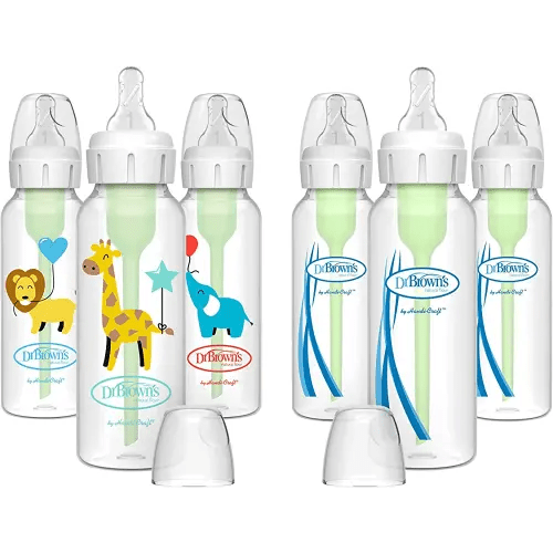 Dr. Brown’s Natural Flow® Anti-Colic Options+™ Narrow Baby Bottles 8 oz/250 mL, with Level 1 Slow Flow Nipple, 6 Pack, 0m+ Balloon Animals Gift Set