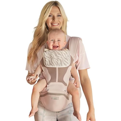 Baby Carrier Pro, MOMTORY Safety-Certified 6-in-1 Ultra Storage Baby Carrier Newborn to Toddler, Front & Back Baby Holder Carrier with Hip Seat, Soft Pink