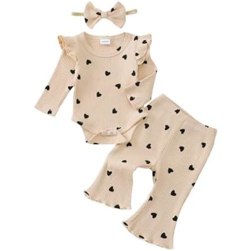 SUNNY PIGGY Newborn Baby Girl Clothes Infant Girls Outfits Ruffle Long Sleeve Romper Pants Set with Headband
