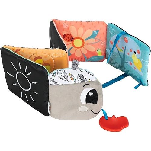 Lamaze Colorful Journey Caterpillar High Contrast Baby Book - Soft Fabric Baby Sensory Books - Includes Chewy Apple for Teething Babies - Baby Sensory Toys Ages 6 Months and Up