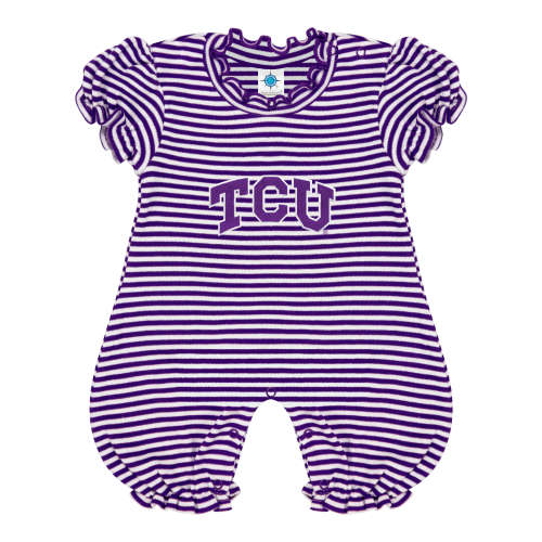 TCU Horned Frogs Stripe Puff Sleeve Romper | College Baby
