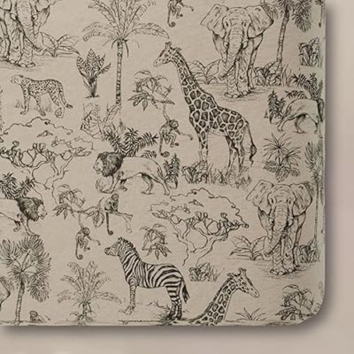 Oilo Crib Sheet, Breathable, Fitted, Organic Cotton Jersey, 300-Thread, Machine Wash, Fits Standard Crib (28" x 52" x 6"), Toddler Bedding, Heirloom Organic Collection, Vintage Safari