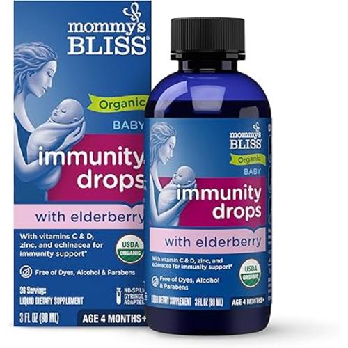 Mommy's Bliss Organic Baby Elderberry Drops, Immune Support with Vitamins, Prebiotics, Zinc & Organic Echinacea, Age 4 Months +, 3 Fl Oz (36 Servings)