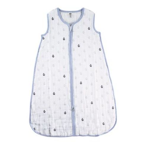 Hudson Baby Infant Boy Muslin Cotton Sleeveless Wearable Sleeping Bag, Sack, Blanket, Anchor, 0-6 Months