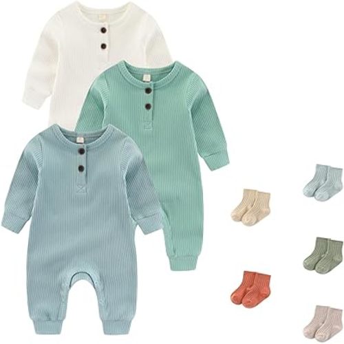 Unisex Long Sleeve Baby Romper And Sock Solid infant Boy Girl Jumpsuits 0-24Months New Born Outfits