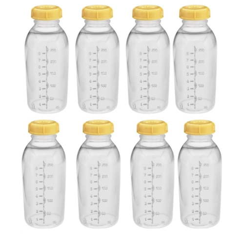 Medela Breastmilk Collection Storage Feeding Bottle with Lids-8 Pack (8 Bottles and 8 Lids)w/lid 8oz /250ml 8 Count (Pack of 1)