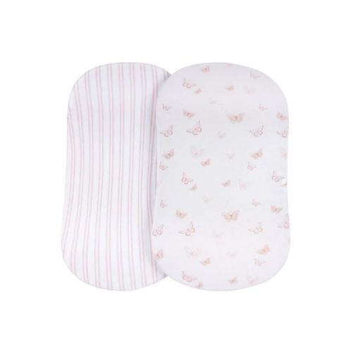 Ely's & Co. Baby Fitted Bassinet Sheet 100% Combed Jersey Cotton Mauve Tulip + Stripes