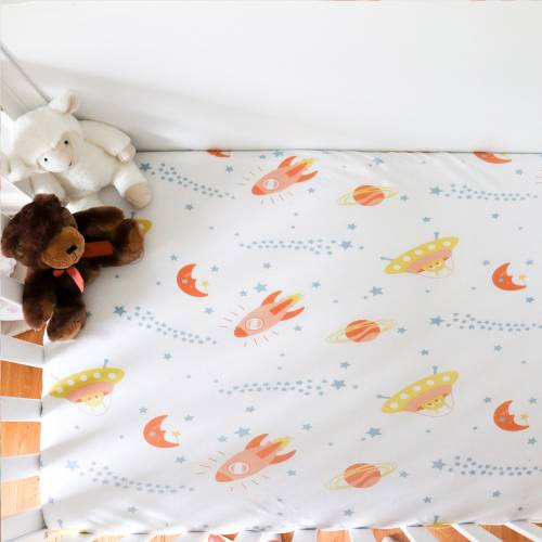 Outer space - Pack of 1 Organic Baby Crib Fitted Sheet (Colorful)