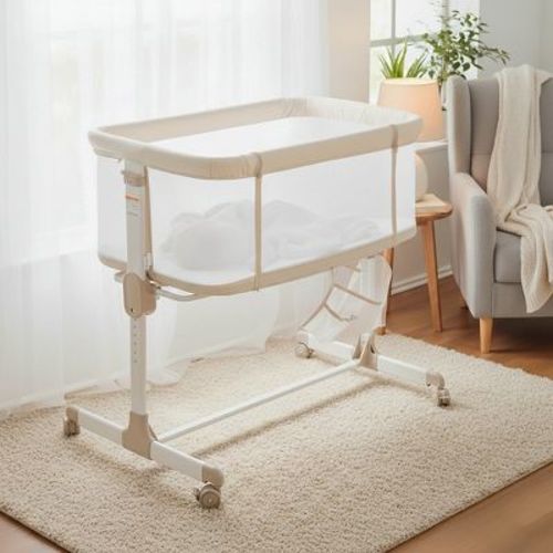 Fodoss Baby Bassinets Bedside Sleeper with Wheels, 7 Height Adjustable, Beige
