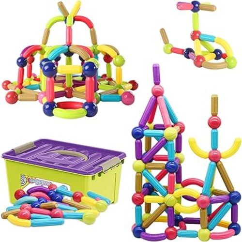 88 Piece Magnetic Balls and Rods Set,Magnetic Building Toys Colorful DIY STEM Building Blocks Sticks for Ages 3+ Year Old Children Boy Girl Educational Construction Toy
