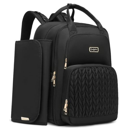 Diaper Bag Backpack - Extra Large Diaper Bag for 2 Kids Twins (Expandable 30-38L) - Travel Baby Backpack with Changing Pad for Mom Dad (Quilted, Water Resistant, Black)