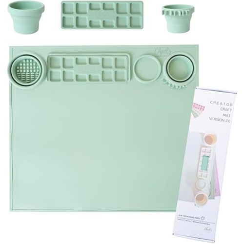 Cheek's Paper Room-Creator Silicone Craft Mat for Painting and Crafts V.2.0 (Matcha) Large Mat with Collapsible Paint Brush Cleaner for Painting, Clay, Resin and Crafts 15inches X 17inches