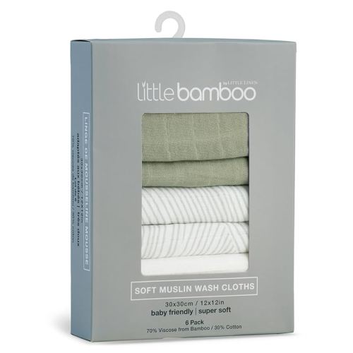 Little Bamboo Muslin Baby Face Washer Cloths 6 Pack - Bayleaf : Amazon.com.au: Baby