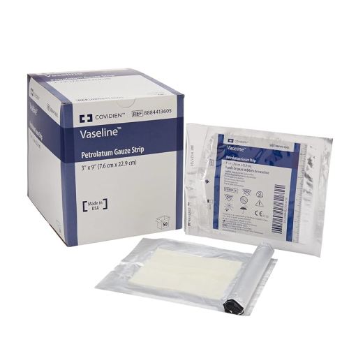 Vaseline Petrolatum Impregnated Dressing 3 x 9 Rectangle Mesh Gauze 8884413605 50 Ct