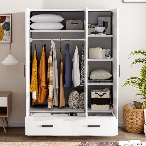 EUROCO 67.7” Modern Armoire Wardrobe, 3 Door Cabinet Closet with Clothing Rods for Kids Adutls, White