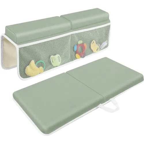 JJGoo Bath Kneeler with Elbow Rest Pad Set, 1.5 inch Kneeling Pad Mat for Bathtub Baby Bathing Parents, Painless Foam Mat with Toy Organizer Pockets, Non-Slip for Baby and Toddler Bathing