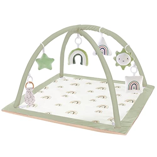 Washable Baby Gym Activity Center with Play Mat, Early Development Playmats, 6 Toys for Infant & Toddler, Larger, Non Slip, Green
