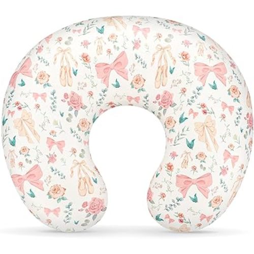 GFU Nursing Pillow Cover for Boys and Girls, Breastfeeding Pillow Case for Newborn, Soft Baby Breastfeeding Pillow Slipcover Colourful Bow & Flowers, Stretchy Feeding Cover (Cover Only)