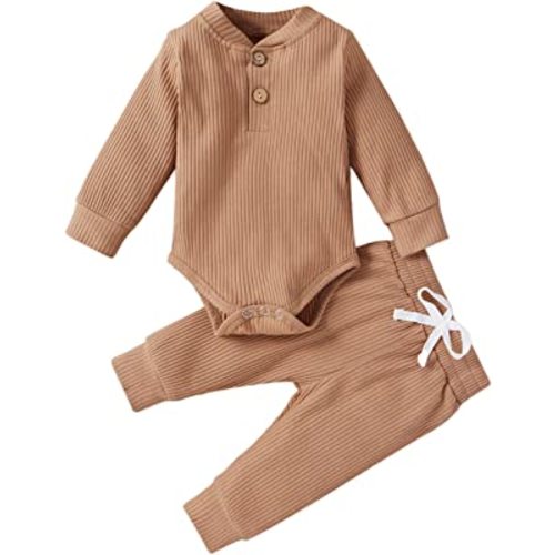 Ledy Champswiin Winter Newborn Baby Boy Girl Clothes Set Ribbed Outfits Unisex Infant Solid Long Sleeve Tops Pants 2PCS