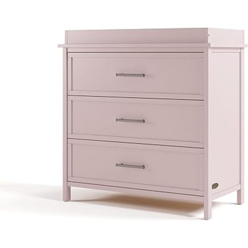 Graco Classic 3 Drawer Changing Table Dresser (Blush) - GREENGUARD Gold Certified Baby Dresser with Changing Table Top, Includes Interlocking Drawer System