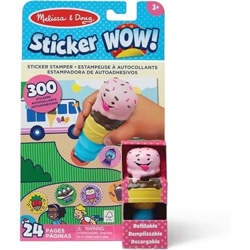 Melissa & Doug Sticker WOW!™ 24-Page Activity Pad and Sticker Stamper, 300 Stickers, Arts and Crafts Fidget Toy Collectible Character – Ice Cream - FSC Certified