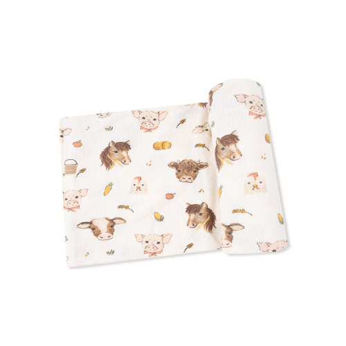 Ribbed Stretch Swaddle, Vintage Baby Farm Animals