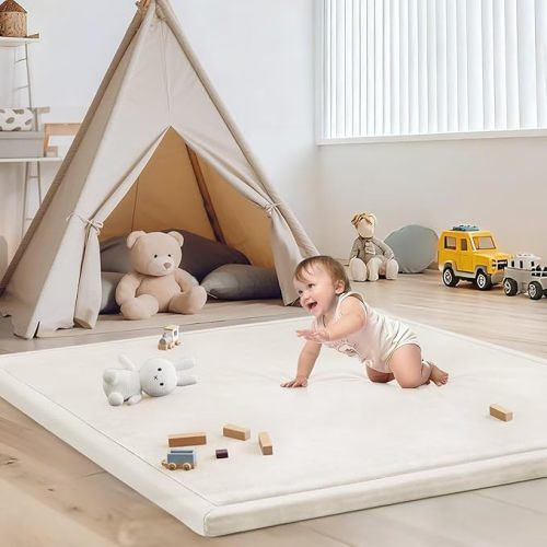 Baby Play Mat for Floor Nursery Rug Muscle Mat Area Rug Playroom Rug 47"x47" Playpen Mat Memory Foam 1.3" Thick Crawling Mat for Babies,Toddlers, Infants, Kids,Grey