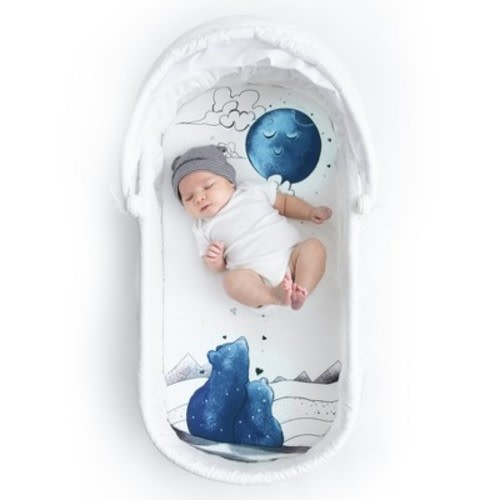 JumpOff Jo Hypoallergenic Fitted Bassinet Sheet for Baby Boys & Girls - Rectangular, Hourglass & Oval Crib Compatible, Soft, Breathable, Machine Washable, Color: Mama bear blue