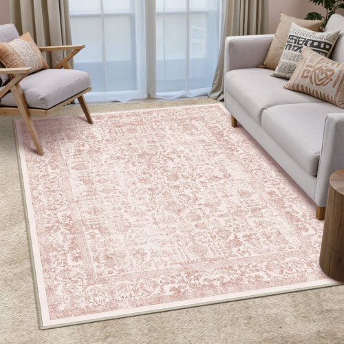 Kitty Machine Washable Vintage Area Rug With Non-Slip Backing