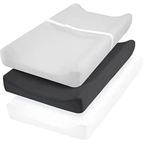 david's Kids 3 Pack Changing Pad Cover Set, Ultra Soft Breathable Cozy Microfiber Diaper Change Table Sheets for Baby Boys Girls Netural, Fit Most Changing Pads, White & Light Grey & Black