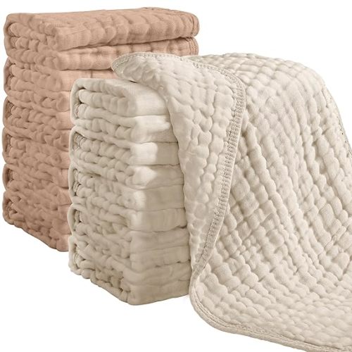 Looxii Muslin Burp Cloths 100% Cotton Muslin Cloths 12 Pack Large 20''x10'' Extra Soft and Absorbent Baby Burping Cloth for Boys and Girls (Apricot+Coffee)