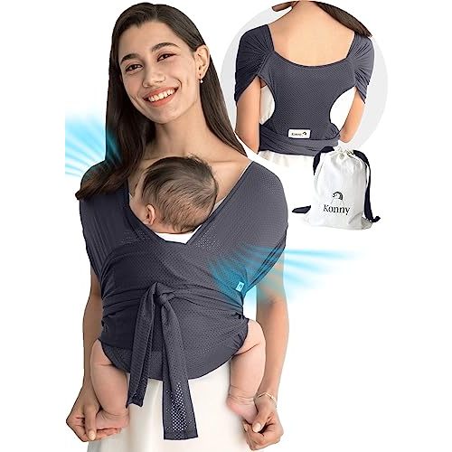 Konny Baby Carrier Flex AirMesh Premium Material - Adjustable, Easy to Wear and Wrap Baby Sling, Perfect for Newborn Babies Essentials up to 44 lbs(M-4XL) - Charcoal