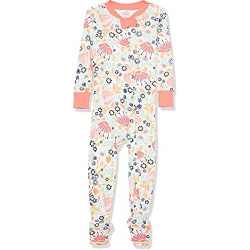 HonestBaby Baby Girls' 100% Organic Cotton Non-Slip Footed One-Piece Zip-Front Pajamas