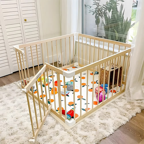 HARPPA Wooden Baby Gate Playpen, Small Play Yard Fence for Toddlers, 43.5" x 43.5" x 24"