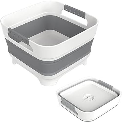2.4 Gal Collapsbile Wash Basin with Drian Plug,9L Dish Pan for Soaking Baby Bottles,Portable Sink, Multiuse Foldable Bucket,Dish Tub, Ice Beverage Tubs for Camping, Vegetable Washing, RV