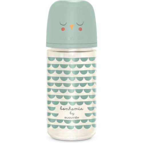 Suavinex Bonhomia Glass Baby Bottle with SX PRO Silicone Nipple, Anti Colic Baby Bottles, Baby Bottles for Breastfed Babies, Medium Flow, 3mo, 8oz, Mint