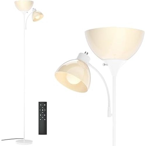 GERGO Led Floor Lamp, Super Bright 11W+7W 2100LM Torchiere Floor Lamps for Living Room, Stepless Adjustable 3000K-6000K Temperatures with Remote Control for Bedroom (White)