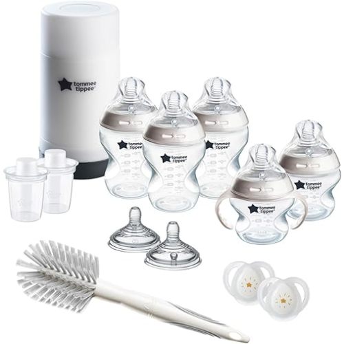 Tommee Tippee Natural Start Ready for Baby BPA Free Bottle 14 Piece Set, 2 x 5oz and 3 x 9oz Anti-Colic Bottles, Slow and Medium Flow Nipples, 0-6 Month Pacifiers, Clear